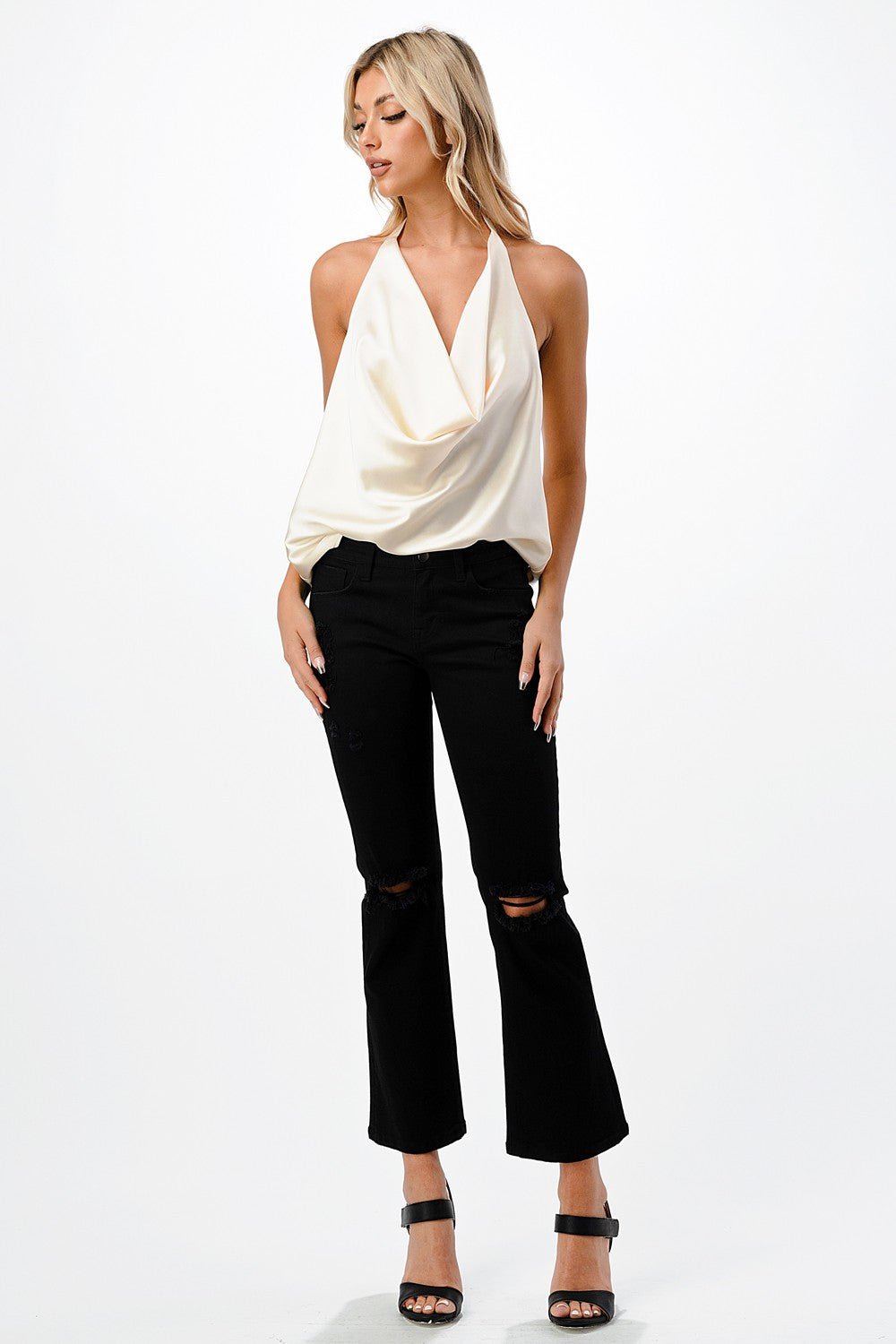 Ivory Satin Halter Top