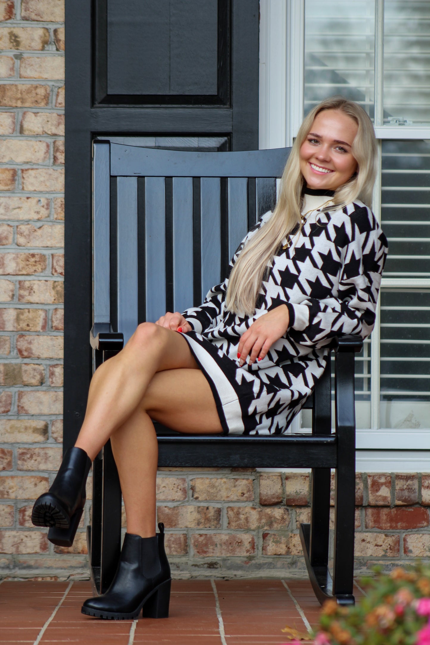 Houndstooth High Neck Dress