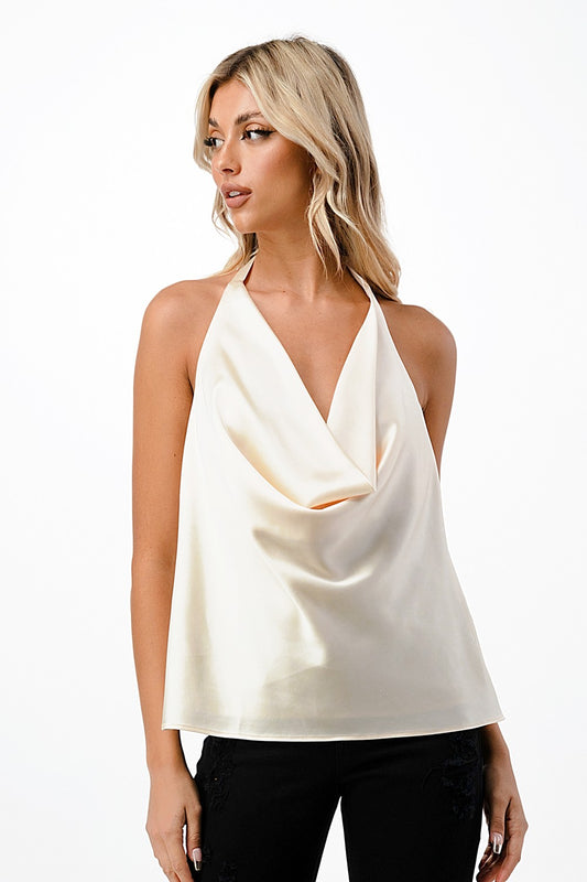 Ivory Satin Halter Top